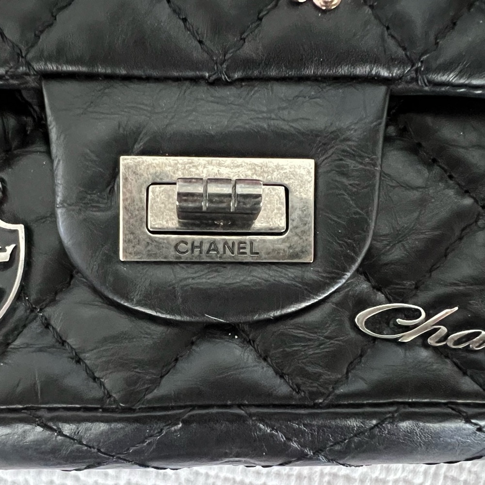 CHANEL Lucky Charms 2.55 225 Black Reissue Classic Flap w/Pearl/Strass FULL SET - Picture 6 of 14